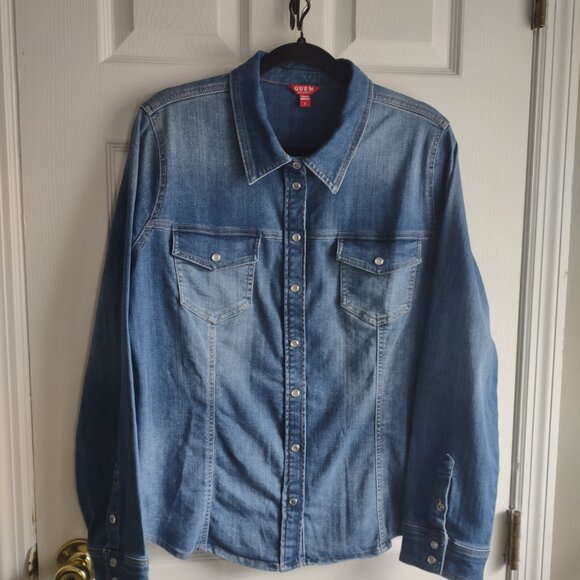 Guess stretch denim shirts - snap front jean jackets - western moto size L NWOT - Picture 4 of 11